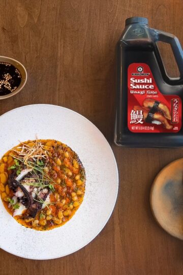 Li’s Grilled Octopus with Cannellini Fabada and Yuzu-Piquillo Coulis