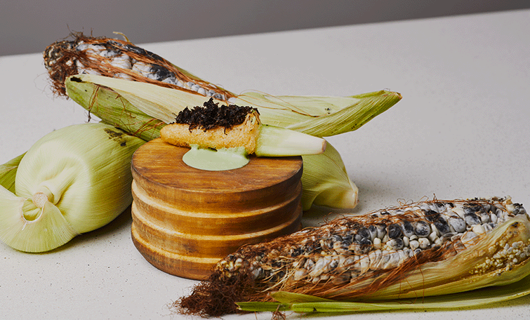 Tempura Fried Baby Corn with Green Goddess Dressing & Black Truffle