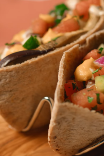 Sabich with Watermelon Salad and Watermelon Rind Amba
