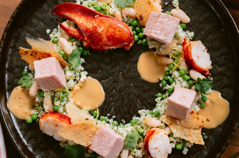 Slow-Cooked Veal Shoulder with Lobster "Bisque" Foam and Curry Orange Tuile